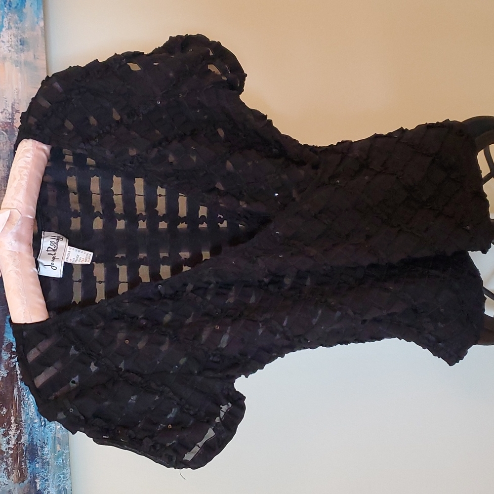 Joseph Ribhoff Sheer Black X Top